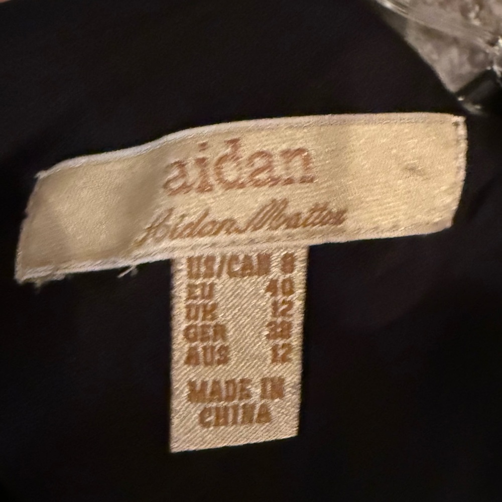 Aidan by Aidan Mattox Black Blouson Fringe Detail Keyhole Dress Size 8 US - Picture 12 of 12